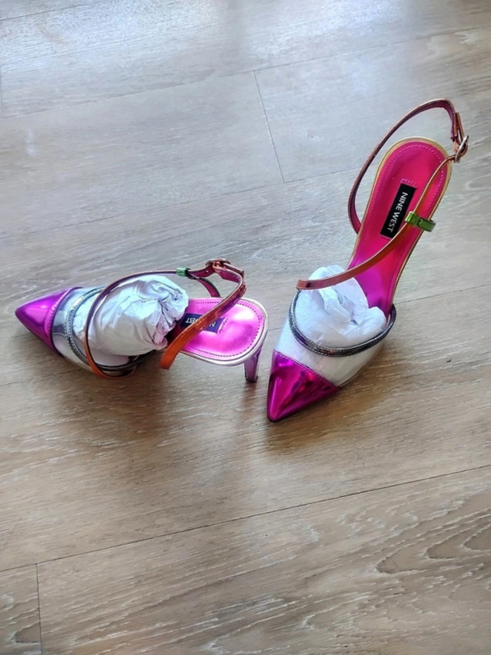 Nine West Metallic Pointed Toe Heels in Pink & Silver New